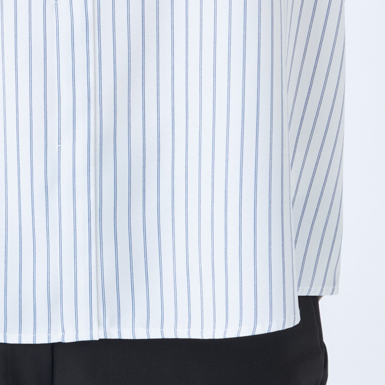 シルバーライン 【SILVER LINE/7分袖】バンドカラープルオーバー/ホワイト×ネイビー/「ウォッシャブル可能」「2WAYストレッチ」「防シワ」「UV加工」「接触冷感」 紺中間