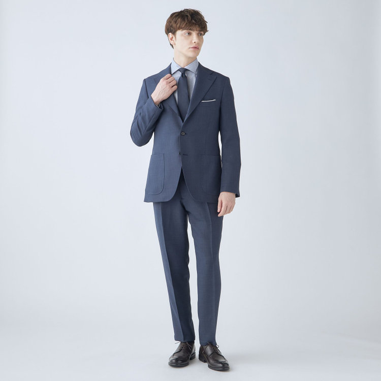 シルバーライン 【RBC】【春夏】3釦段返りシングルスーツ 2タック/ネイビー/パッチポケット/ドローコード&ウエストシャーリング/※パンツ裾上げ済仕様 紺淡色