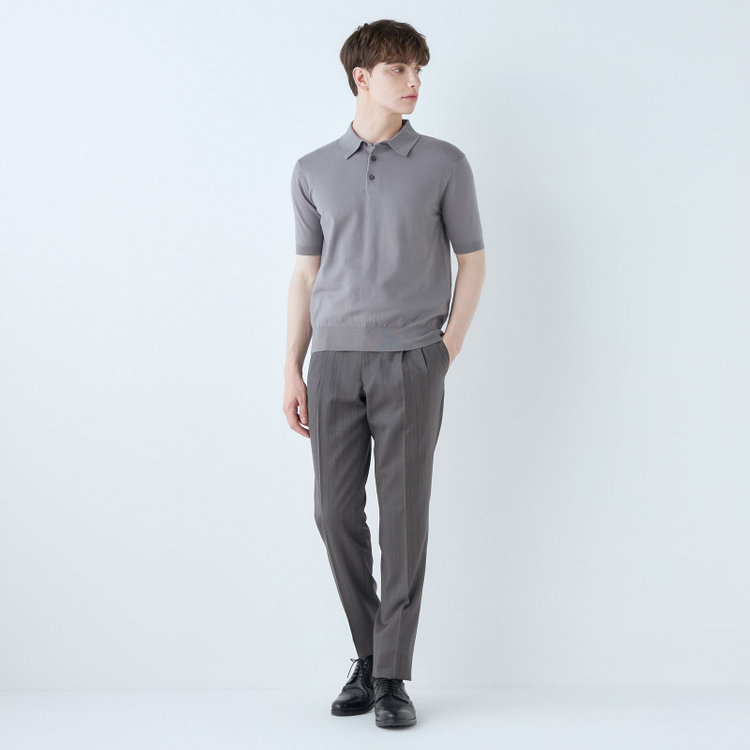 SUIT SELECT　アウトレット 【WEB限定/OUTLET/汚れ・キズ等有】【RBC】【5分袖】コットンブレンドレトロポロシャツ/グレー グレー濃色