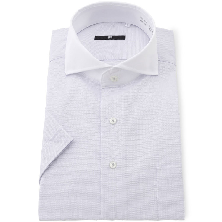 SUIT SELECT　アウトレット 【WEB限定/OUTLET/汚れ・キズ等有】【BLACK LINE/半袖】【形態安定】クレリックホリゾンタルワイドドレスワイシャツ/襟：ホワイト+アイスグレー/釦付糸：アイスグレー グレー淡色