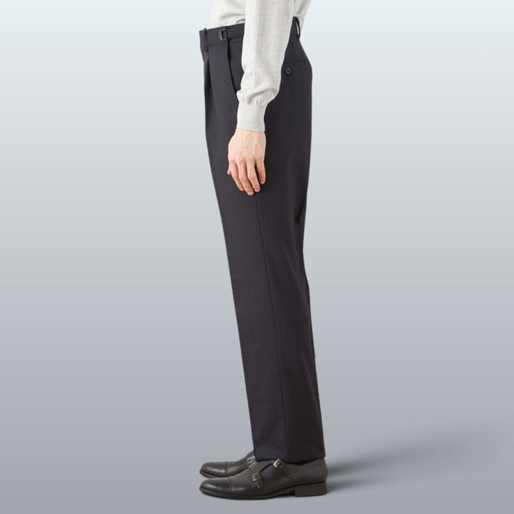 ソノタ 【発送在庫あり】【WIDE PANTS SUIT】【秋冬】1タックワイドシルエットパンツ/ネイビー×ストライプ/NEW ZEALAND WOOL MIX/※裾上げ必要 紺中間