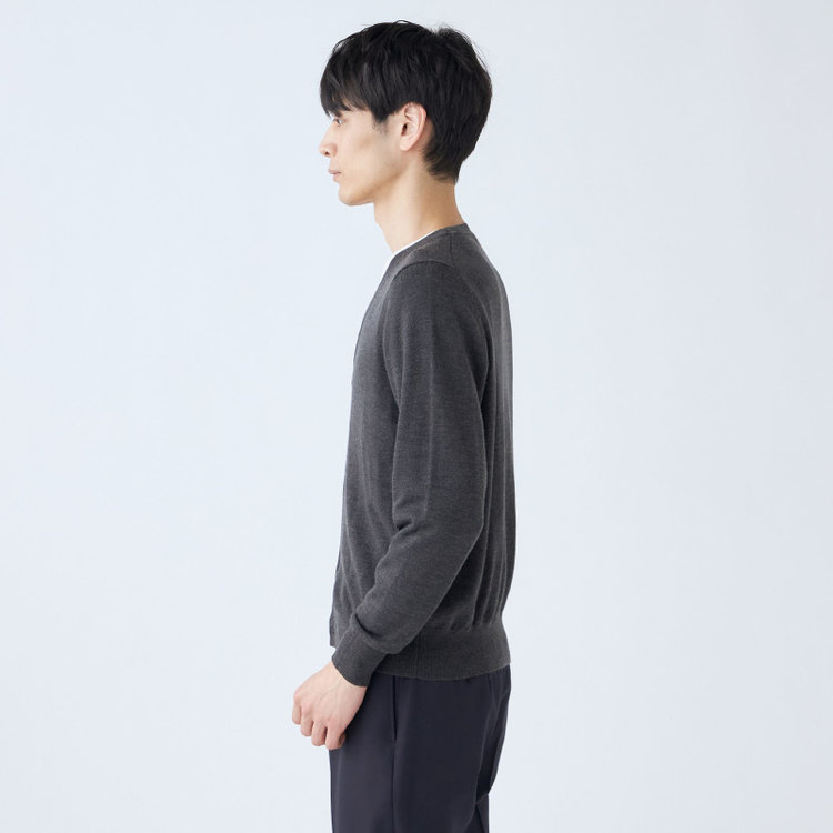 スーツセレクト 【RBC】【秋冬】ウール100%ニットカーディガン/グレー/ZEGNA BARUFFA/マシンウォッシャブル グレー濃色
