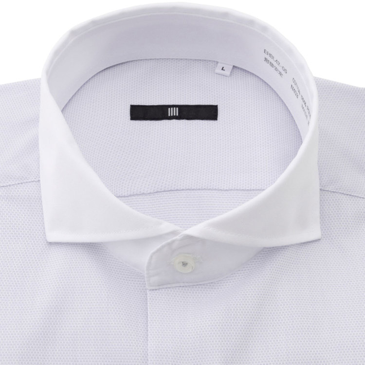 SUIT SELECT　アウトレット 【WEB限定/OUTLET/汚れ・キズ等有】【BLACK LINE/半袖】【形態安定】クレリックホリゾンタルワイドドレスワイシャツ/襟：ホワイト+アイスグレー/釦付糸：アイスグレー グレー淡色