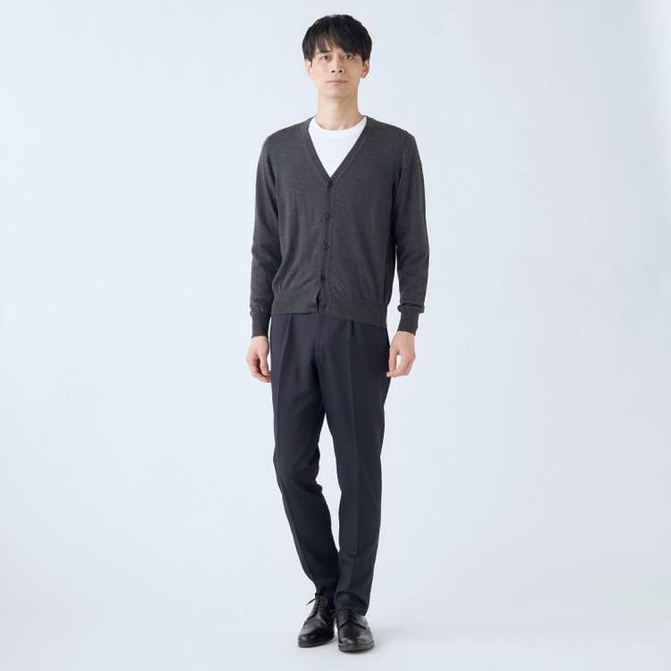 スーツセレクト 【RBC】【秋冬】ウール100%ニットカーディガン/グレー/ZEGNA BARUFFA/マシンウォッシャブル グレー濃色