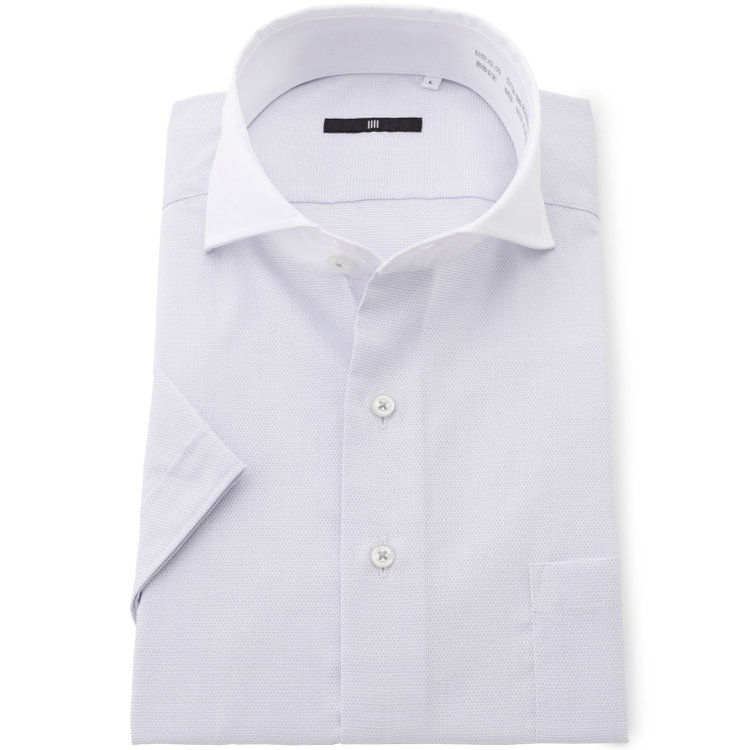 SUIT SELECT　アウトレット 【WEB限定/OUTLET/汚れ・キズ等有】【BLACK LINE/半袖】【形態安定】クレリックホリゾンタルワイドドレスワイシャツ/襟：ホワイト+アイスグレー/釦付糸：アイスグレー グレー淡色