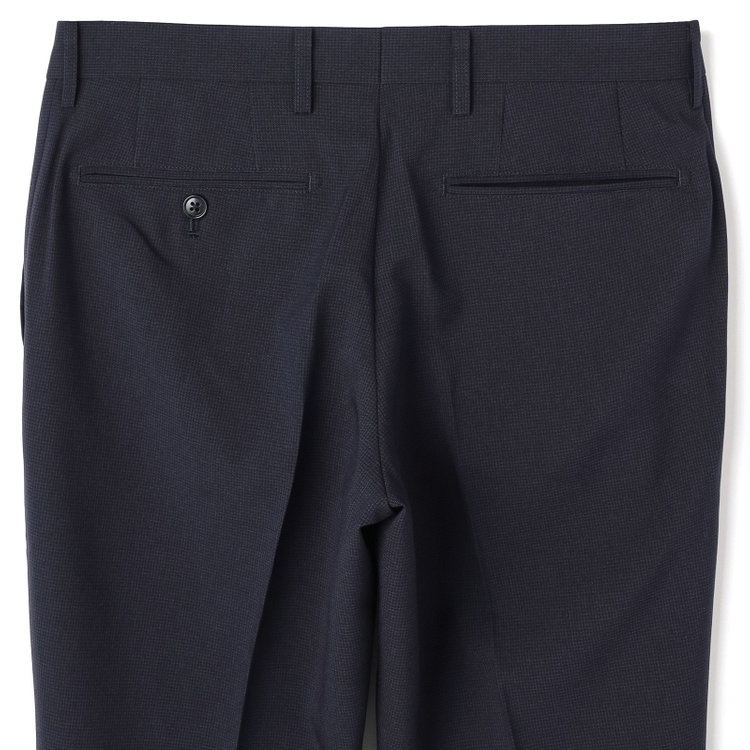 ブラックライン 【SLIM TAPERED】【年間】ウォッシャブル0タックテーパードパンツ/ネイビー×ハウンドトゥース/裾上げ済仕様 紺中間
