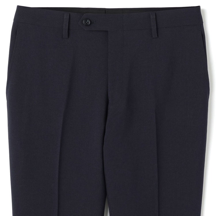 ブラックライン 【SLIM TAPERED】【年間】ウォッシャブル0タックテーパードパンツ/ネイビー×ハウンドトゥース/裾上げ済仕様 紺中間