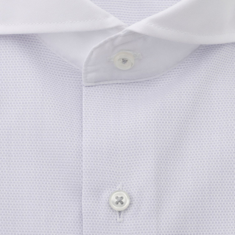 SUIT SELECT　アウトレット 【WEB限定/OUTLET/汚れ・キズ等有】【BLACK LINE/半袖】【形態安定】クレリックホリゾンタルワイドドレスワイシャツ/襟：ホワイト+アイスグレー/釦付糸：アイスグレー グレー淡色