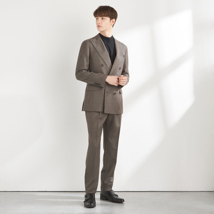 シルバーライン 【CLASSICO TAPERED】【秋冬】6釦2掛けダブルスーツ 2タック/ベージュ/MARZOTTO/※裾上げ必要 茶中間