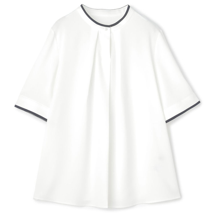 シルバーライン 【SILVER LINE/5分袖】配色タイ脱着式/ホワイト/「ウォッシャブル」「ストレッチ」「防シワ」「UV加工」「接触冷感」 白