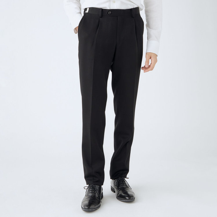 シルバーライン 【CLASSICO TAPERED】【年間】【フォーマル対応可】2釦シングルフォーマルスーツ 1タック/ブラック×ソリッド/BISHU JAPAN FABRIC Super100's/ウエストサイドアジャスター仕様/※裾上げ必要 黒