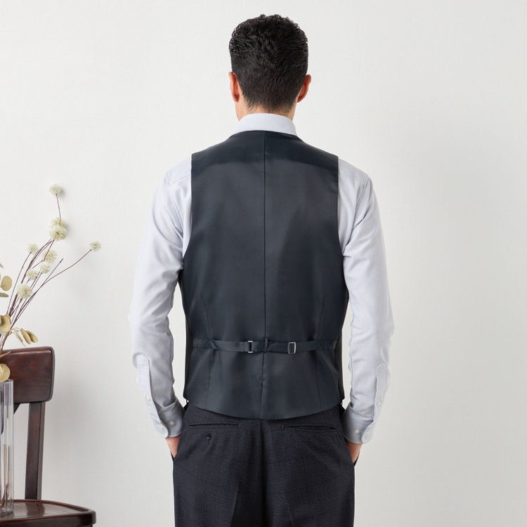 ブラックライン 【SLIM TAPERED】【秋冬】2釦シングルスリーピーススーツ 0タック/ネイビー×グレンチェック /ウエストムーブ/4S TAKE OUT SUITS / ※パンツ裾上げ済仕様 紺濃色