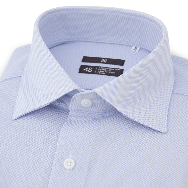 スーツセレクト 【発送在庫あり】【BLACK LINE】ワイドカラーワイシャツ/ブルー×ドビー/「4S」スーパーノンアイロン・ストレッチ 青淡色