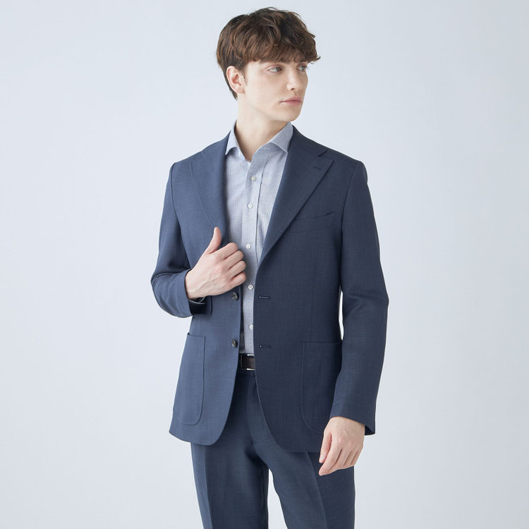 シルバーライン 【RBC】【春夏】3釦段返りシングルスーツ 2タック/ネイビー/パッチポケット/ドローコード&ウエストシャーリング/※パンツ裾上げ済仕様 紺淡色