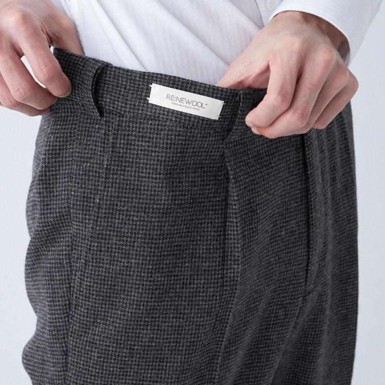 シルバーライン 【発送在庫あり】【RBC】【秋冬】ウールブレンド1タックテーパードパンツ/ブラック＆グレー×ハウンドトゥース/ウエストムーブ/RE:NEWOOL/※裾上げ必要 グレー濃色
