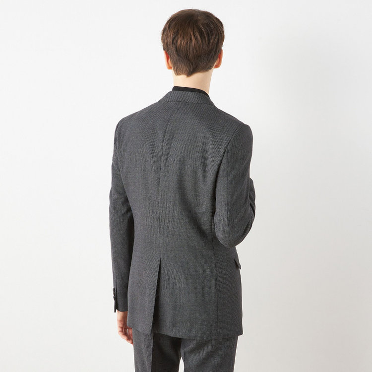 ブラックライン 【SLIM TAPERED_2】【秋冬】2釦シングルスーツ 0タック/グレー×バーズアイ/ウエストシャーリング/4S SUSTAINABILITY&ECOLOGY FABRIC/※パンツ裾上げ済仕様 グレー中間