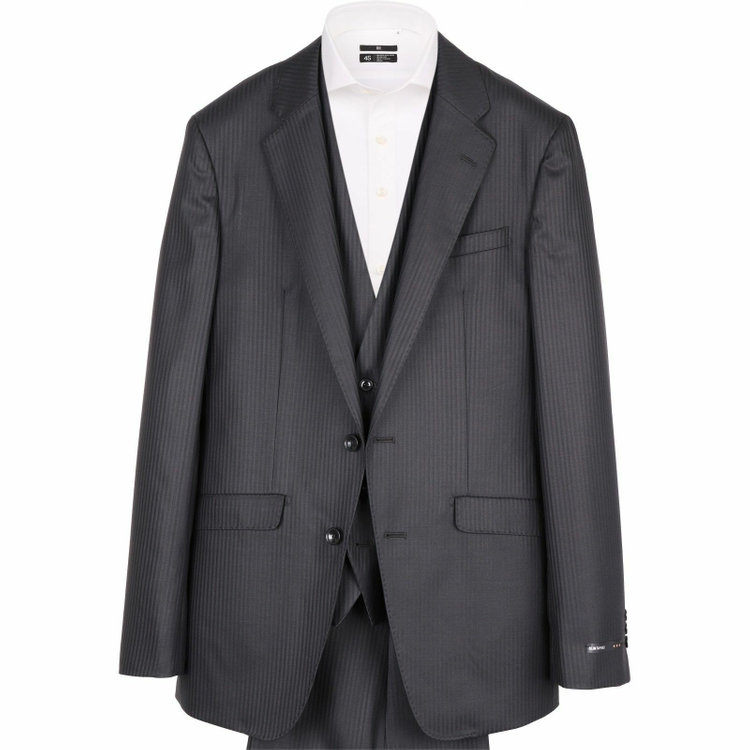 スーツセレクト 【WEB限定/OUTLET】【SLIM TAPERED_2】【年間】2釦シングルスリーピーススーツ 0タック/ブラック×シャドーストライプ ブラック系(黒)