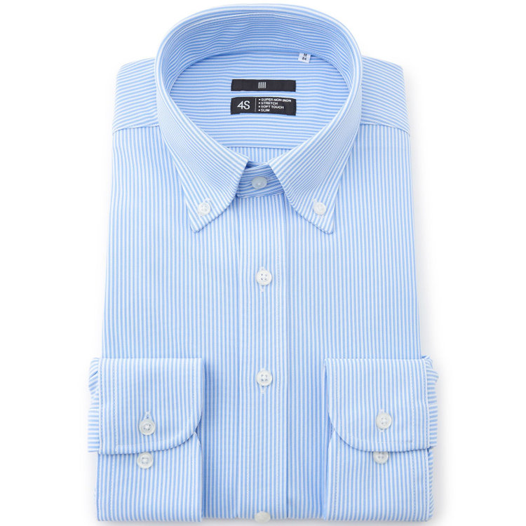 ブラックライン 【発送在庫あり】【BLACK LINE】ボタンダウンワイシャツ/ブルー＆ホワイト×ストライプ/「4S」スーパーノンアイロン・ストレッチ 青中間