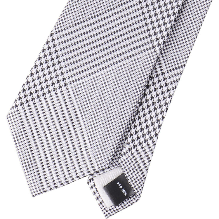 ブラックライン 【SILVER LINE】シルクチェック結婚式ネクタイ 8.0cm幅/ブラック×シルバー ブラック系(黒)