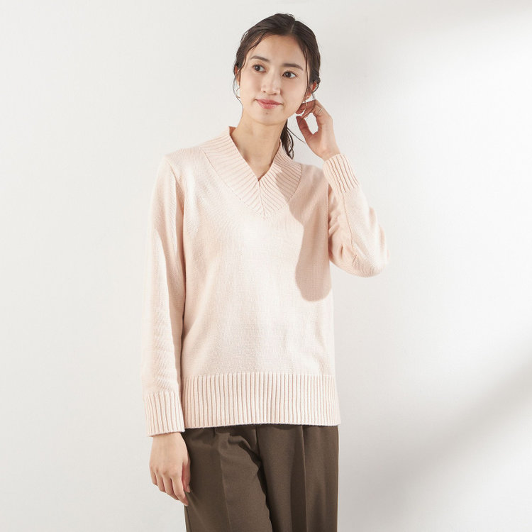 シルバーライン 天竺Vネックニット/ピンク 赤淡色