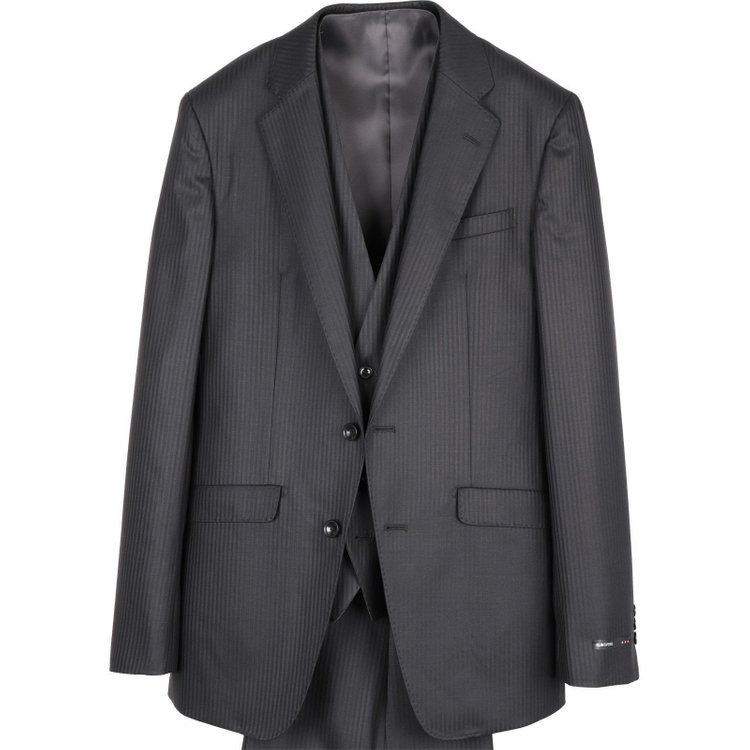 スーツセレクト 【WEB限定/OUTLET】【SLIM TAPERED_2】【年間】2釦シングルスリーピーススーツ 0タック/ブラック×シャドーストライプ ブラック系(黒)