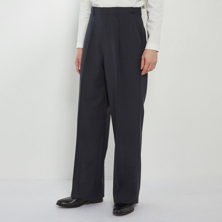 ソノタ 【BLACK LINE】【春夏】1タックワイドシルエットパンツ/ネイビー×サイロフィル/NEW ZEALAND WOOL MIX Super100’s/※裾上げ必要 紺中間