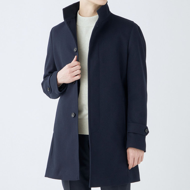 ブラックライン 【発送在庫あり】【BL】スタンドカラーチェスターコート/ネイビー×ハウンドトゥース 紺中間