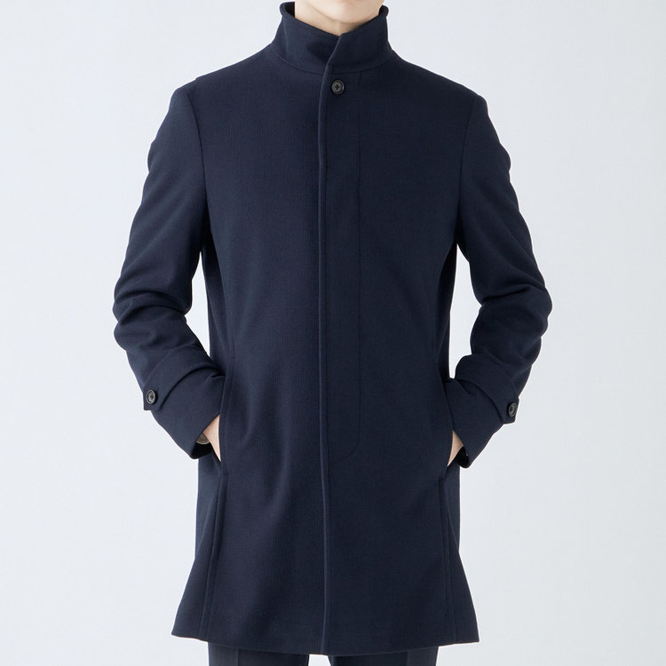 ブラックライン 【発送在庫あり】【BL】スタンドカラーチェスターコート/ネイビー×ハウンドトゥース 紺中間