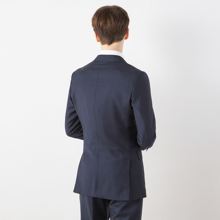 シルバーライン 【CLASSICO TAPERED】【秋冬】2釦シングルスーツ 1タック/ネイビー×チェック/ウエストムーブ/Ermenegildo Zegna TRAVELLER woven in italy/※裾上げ必要 紺濃色