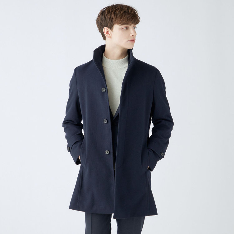 ブラックライン 【発送在庫あり】【BL】スタンドカラーチェスターコート/ネイビー×ハウンドトゥース 紺中間