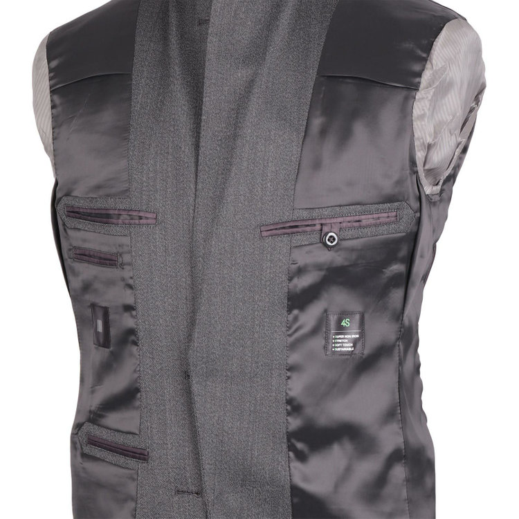 スーツセレクト 【発送在庫あり】【SLIM TAPERED_2】【秋冬】2釦シングルスリーピーススーツ 0タック/グレー/4S SUSTAINABILITY&ECOLOGY FABRIC/※パンツ裾上げ済仕様 グレー系(灰)