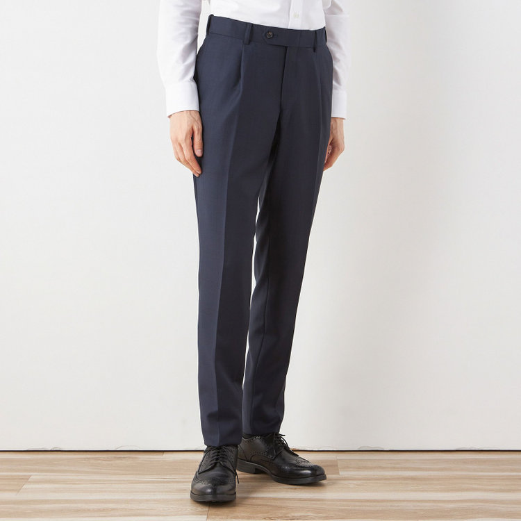 シルバーライン 【CLASSICO TAPERED】【秋冬】2釦シングルスーツ 1タック/ネイビー×チェック/ウエストムーブ/Ermenegildo Zegna TRAVELLER woven in italy/※裾上げ必要 紺濃色