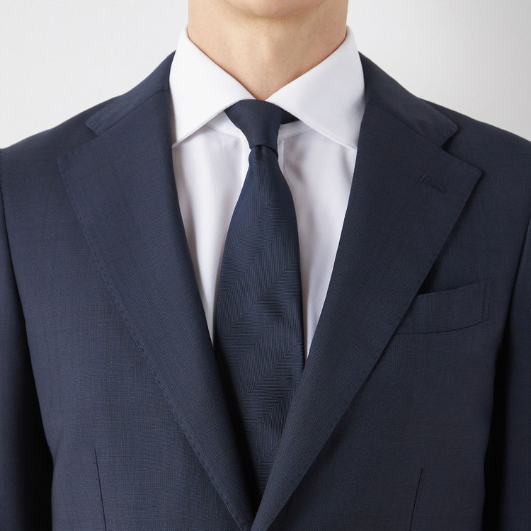 シルバーライン 【CLASSICO TAPERED】【秋冬】2釦シングルスーツ 1タック/ネイビー×チェック/ウエストムーブ/Ermenegildo Zegna TRAVELLER woven in italy/※裾上げ必要 紺濃色