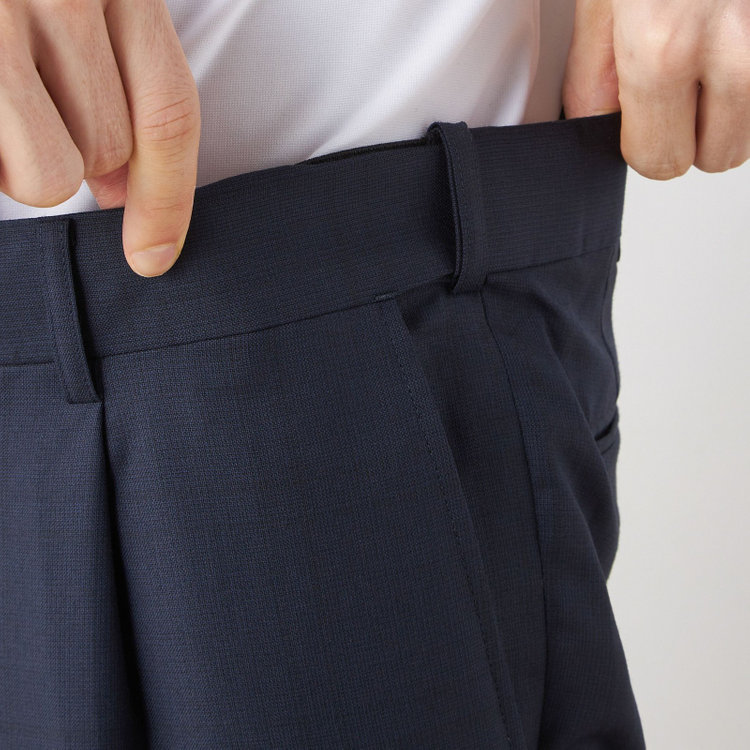 シルバーライン 【CLASSICO TAPERED】【秋冬】2釦シングルスーツ 1タック/ネイビー×チェック/ウエストムーブ/Ermenegildo Zegna TRAVELLER woven in italy/※裾上げ必要 紺濃色