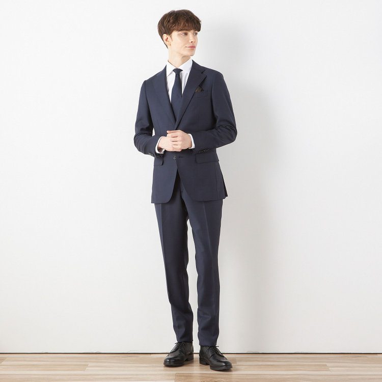 シルバーライン 【CLASSICO TAPERED】【秋冬】2釦シングルスーツ 1タック/ネイビー×チェック/ウエストムーブ/Ermenegildo Zegna TRAVELLER woven in italy/※裾上げ必要 紺濃色