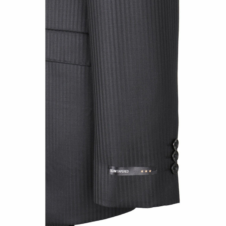 スーツセレクト 【WEB限定/OUTLET】【SLIM TAPERED_2】【年間】2釦シングルスリーピーススーツ 0タック/ブラック×シャドーストライプ ブラック系(黒)