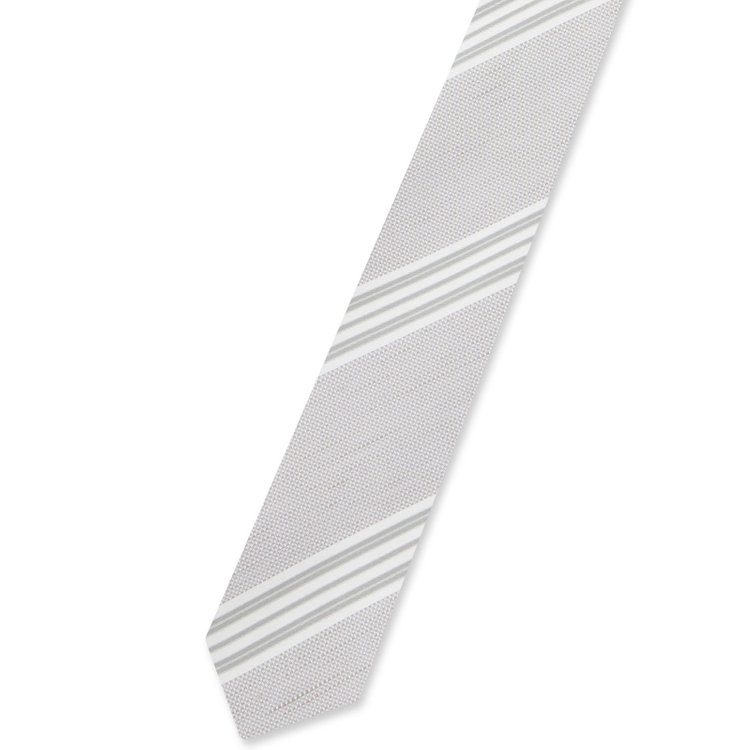 ブラックライン 【BLACK LINE】シルクリネンコットンストライプネクタイ 7.5cm幅/グレー×ホワイト その他