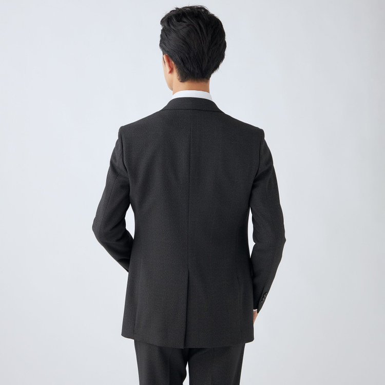 ブラックライン 【SLIM TAPERED_2】【秋冬】2釦シングルスリーピーススーツ 0タック/グレー×チェック/ウエストシャーリング/4S SUSTAINABILITY&ECOLOGY FABRIC/※パンツ裾上げ済仕様 グレー濃色
