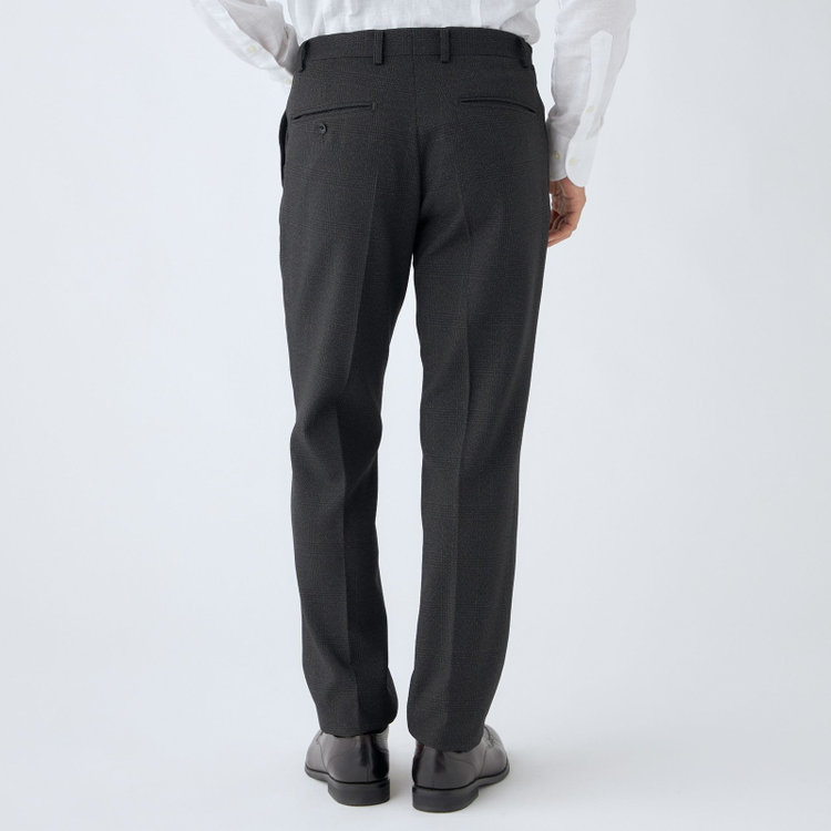 ブラックライン 【SLIM TAPERED_2】【秋冬】2釦シングルスリーピーススーツ 0タック/グレー×チェック/ウエストシャーリング/4S SUSTAINABILITY&ECOLOGY FABRIC/※パンツ裾上げ済仕様 グレー濃色