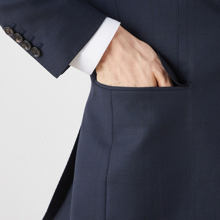 シルバーライン 【CLASSICO TAPERED】【秋冬】2釦シングルスーツ 1タック/ネイビー×チェック/ウエストムーブ/Ermenegildo Zegna TRAVELLER woven in italy/※裾上げ必要 紺濃色