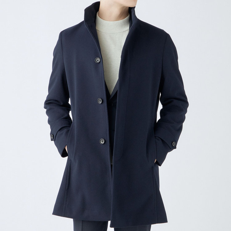 ブラックライン 【発送在庫あり】【BL】スタンドカラーチェスターコート/ネイビー×ハウンドトゥース 紺中間