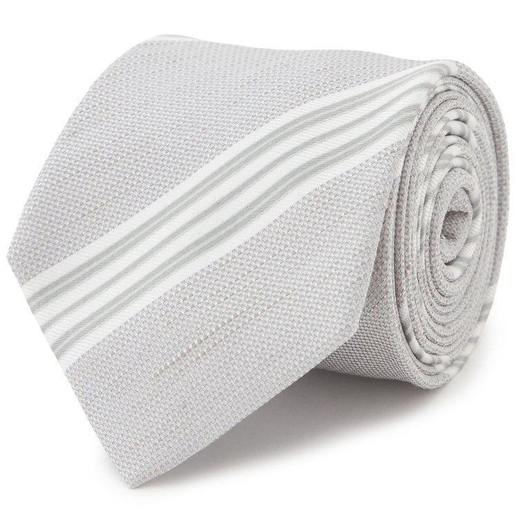 ブラックライン 【BLACK LINE】シルクリネンコットンストライプネクタイ 7.5cm幅/グレー×ホワイト その他