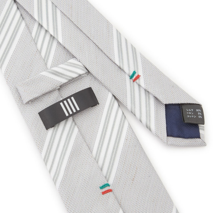 ブラックライン 【BLACK LINE】シルクリネンコットンストライプネクタイ 7.5cm幅/グレー×ホワイト その他