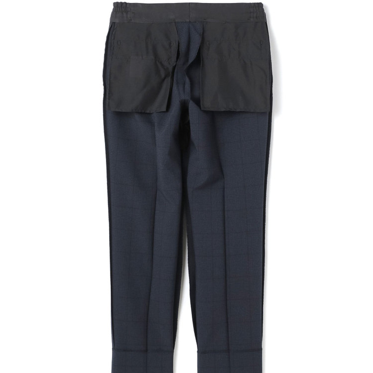 ブラックライン 【発送在庫あり】【SLIM TAPERED_2】【春夏】2釦シングルスリーピーススーツ 0タック/ネイビー×チェック/ウエストシャーリング/4S SUSTAINABILITY&ECOLOGY FABRIC/※パンツ裾上げ済仕様 紺濃色