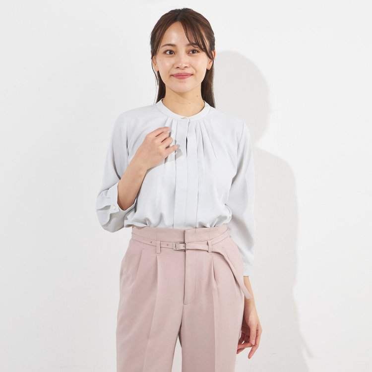 薄紫リボン付き長袖ブラウス 38 yy-tops74-1.jpg