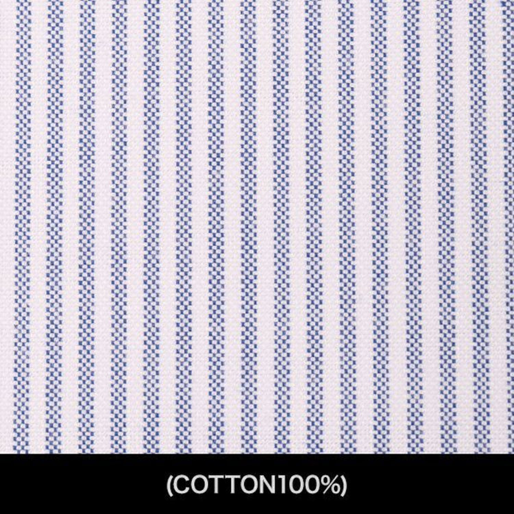 スーツセレクト 【国内縫製】【パターンオーダー】ワイシャツ・ドレスシャツ/ホワイト＆ネイビー×ストライプ(COTTON100%) ネイビー系(紺)