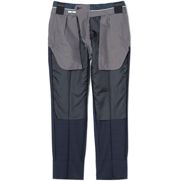 シルバーライン 【4S CROSS】【年間】セットアップパンツ 0タック/ネイビー×ハウンドトゥース/ウエストムーブ/※裾上げ済仕様 紺中間