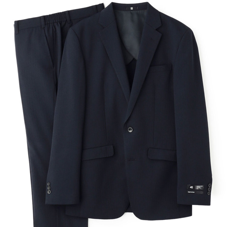 ブラックライン 【SLIM TAPERED_2】【年間】2釦シングルテーパードパンツスーツ 0タック/ネイビー×シャドーストライプ/ウエストシャーリング/4S/※パンツ裾上げ済仕様 紺中間