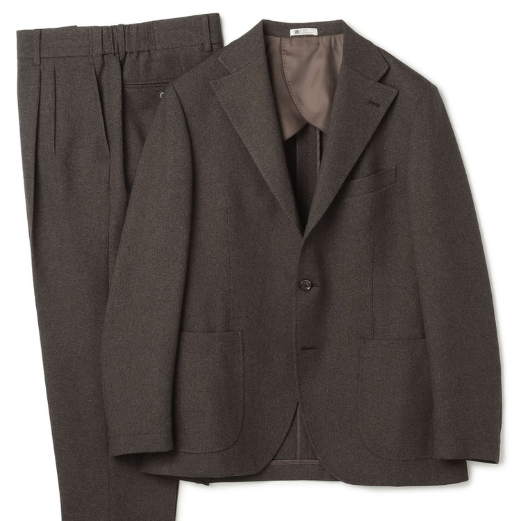 シルバーライン 【RBC】【秋冬】3釦段返りシングルスーツ 2タック/ブラウン/パッチポケット/ドローコード&ウエストシャーリング/※パンツ裾上げ済仕様 茶濃色