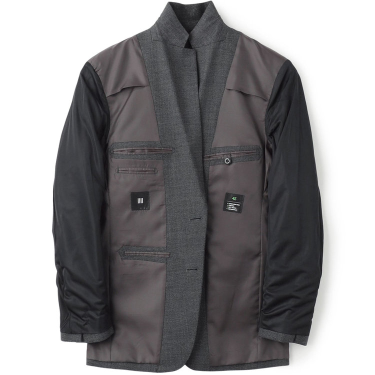 ブラックライン 【SLIM TAPERED_2】【秋冬】2釦シングルスーツ 0タック/グレー×バーズアイ/ウエストシャーリング/4S SUSTAINABILITY&ECOLOGY FABRIC/※パンツ裾上げ済仕様 グレー中間